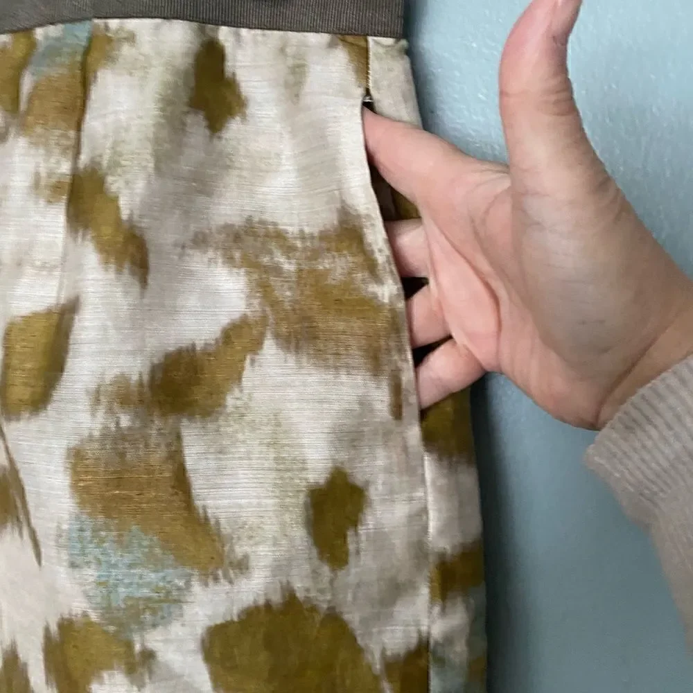 LOFT Gold/Teal Abstract Print Skirt 6